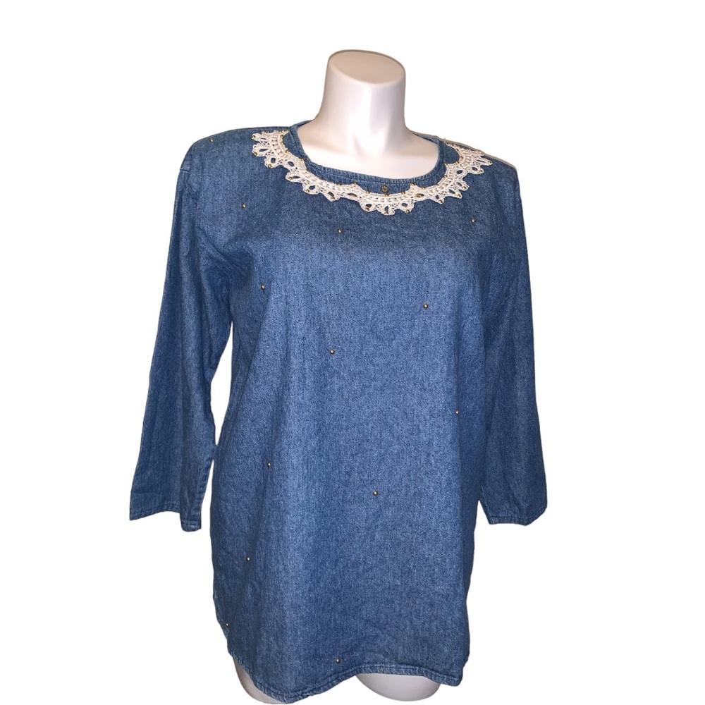 Visage Ladies Fashion Vintage Jeans Denim Shirt, Size L